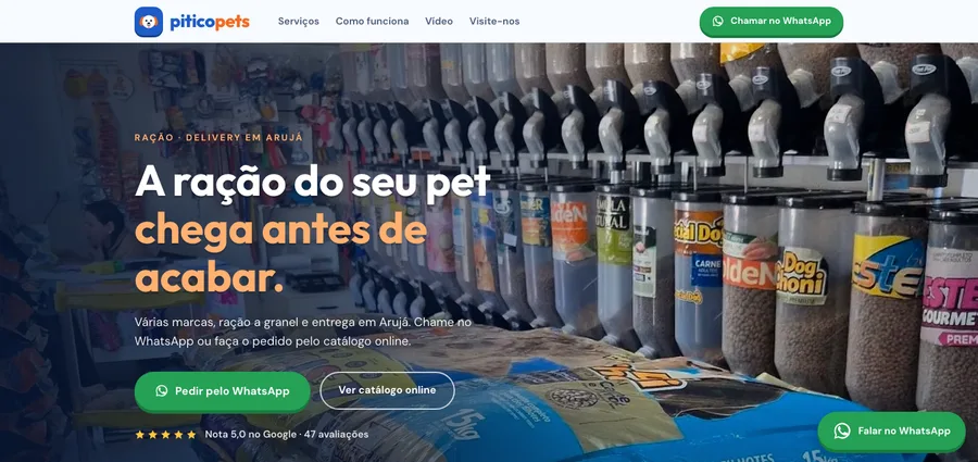 Site criado pela NEXORA: Pitico Pets, rações com delivery